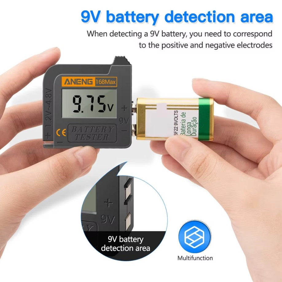 Aneng 168Max Digital Lithium Battery Tester, Battery Voltage Tester Check Battery Capacity Universal Testing Tool