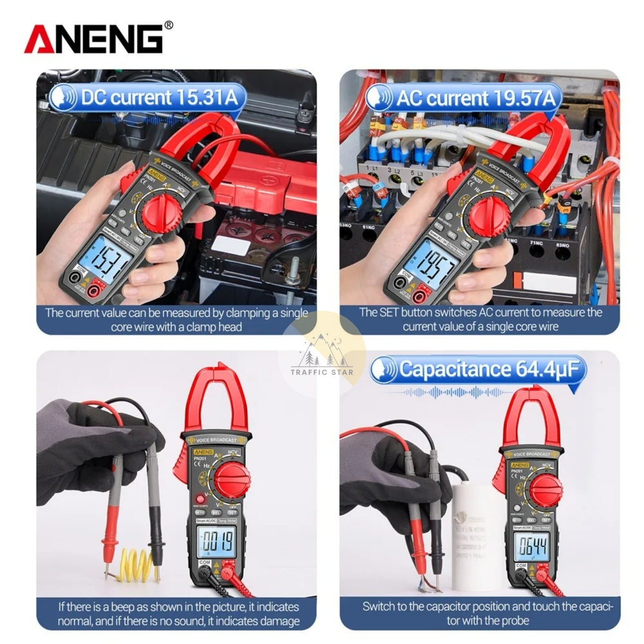 NENG PN201 Digital Clamp Meters Multimeter 4000 Counts DC/AC Current Voltage Tester Multimeter NCV Ohm Capacitance Test Tool