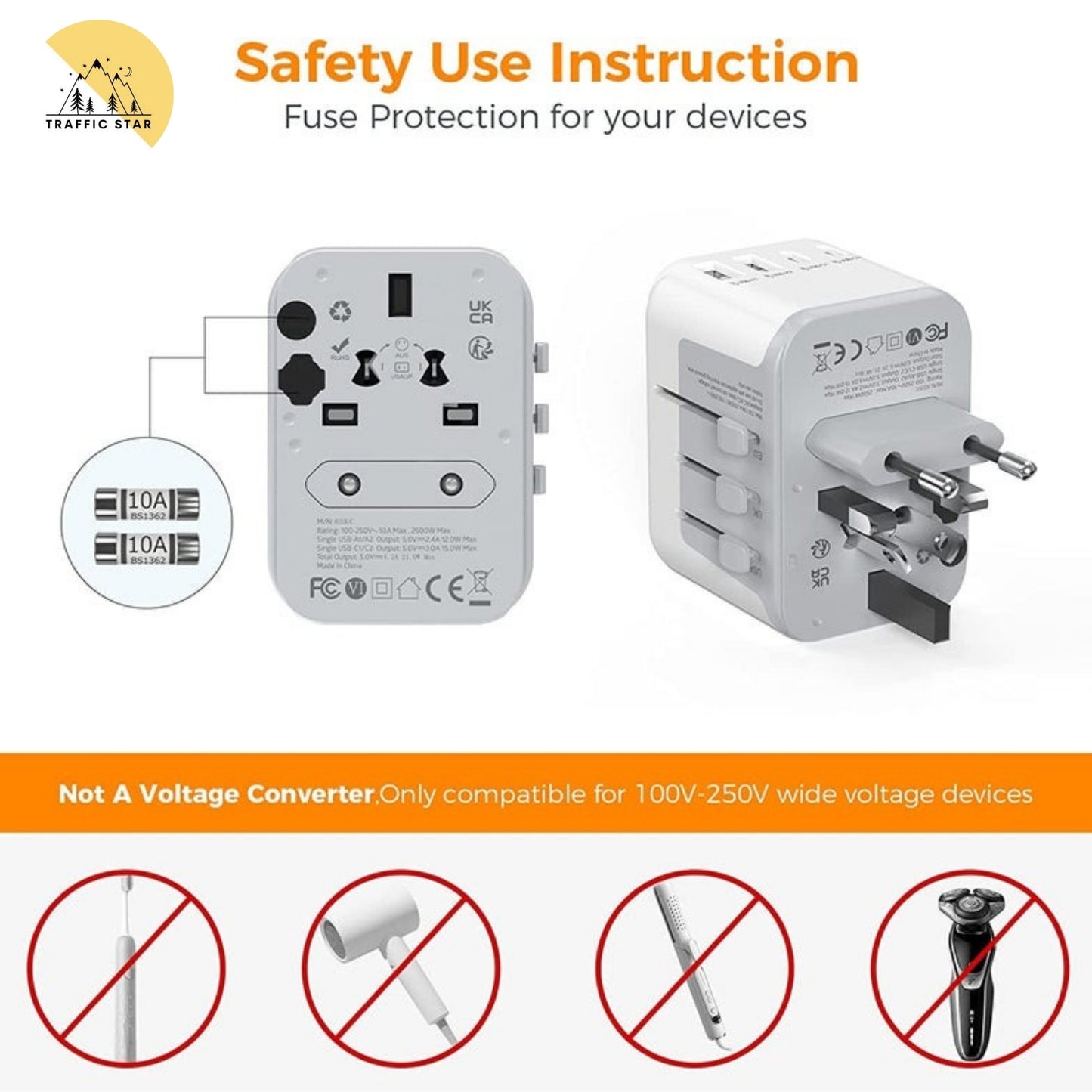Tessan Universal Travel Adapter with 2 USB C and 2 USB A Ports (Fast Charging PD 17W)