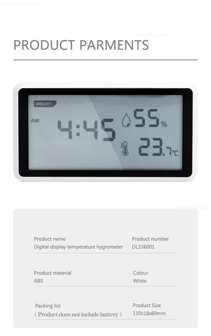 Deli Electronic Thermometer Hygrometer High Precision Weather Station with Clock Function Desktop Digital Thermometer
