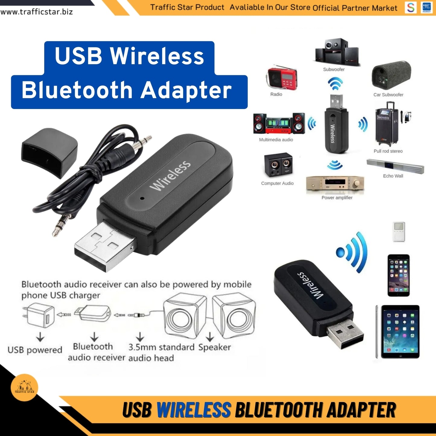 3.5mm Wireless Stereo Bluetooth Adapter for Computer Speaker Smartphone Audio Transmitter Bluetooth 5.0 USB Adapter