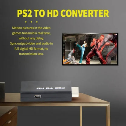 HDMI Video Converter Adapter with 3.5mm Audio Output + USB Cable for PS2 to HDMI
