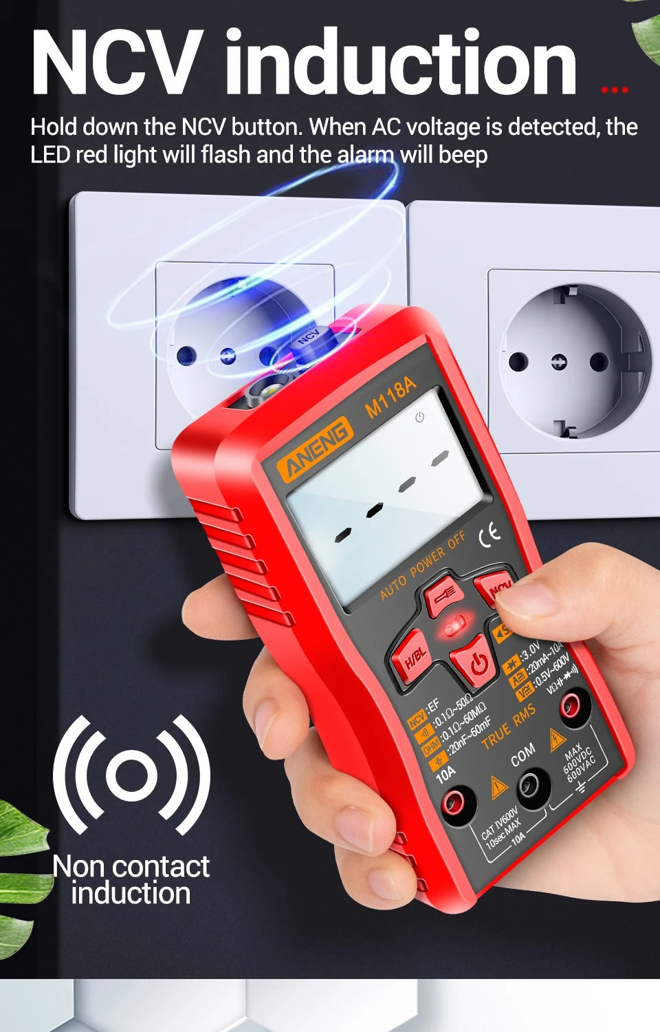 ANENG M118A Digital Mini Multimeter Tester 6000 Counts Mmultimetro True Rms Tranistor with NCV Data Hold Flashlight