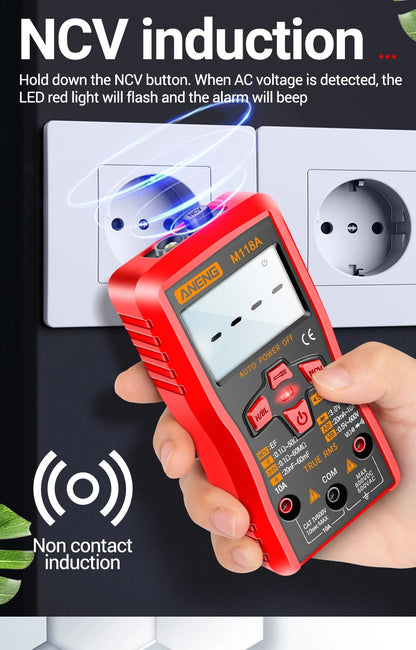 ANENG M118A Digital Mini Multimeter Tester 6000 Counts Mmultimetro True Rms Tranistor with NCV Data Hold Flashlight