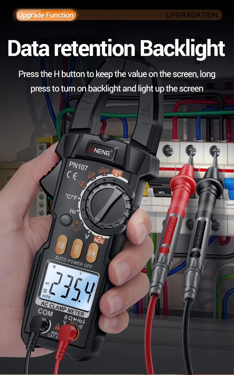 ANENG PN107 Digital Clamp Meter 600A AC Current Voltmeter Ammeter NCV Diode Temperature Frequency Professional Tool