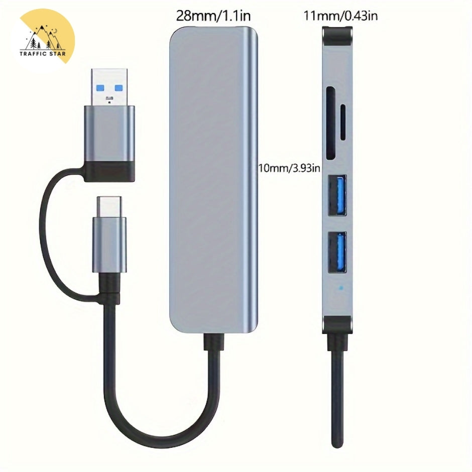5 in 2 USB Hub Splitter With Card Reader TypeC and USB-A, USB3.0 Port