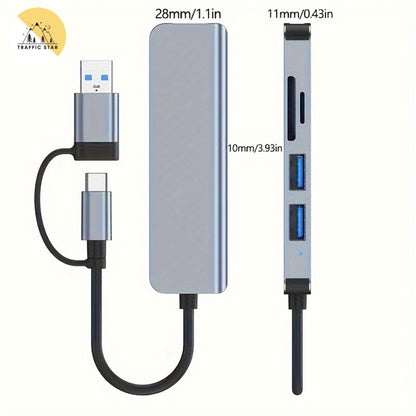 5 in 2 USB Hub Splitter With Card Reader TypeC and USB-A, USB3.0 Port