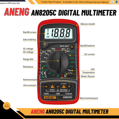 Aneng AN8205C Digital Multimeter AC/DC Ammeter Volt Ohm Multimeter Tester with LCD Backlight Portable