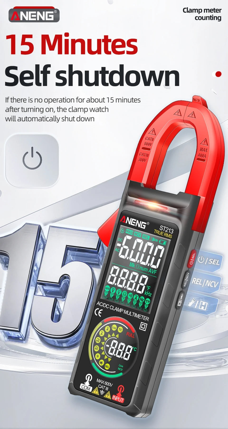 ANENG ST213 VA Clamp Meter Color Display Reverse Multimeter CAT III 6000 Counts True RMS Tester DC/AC Voltage Current Meter