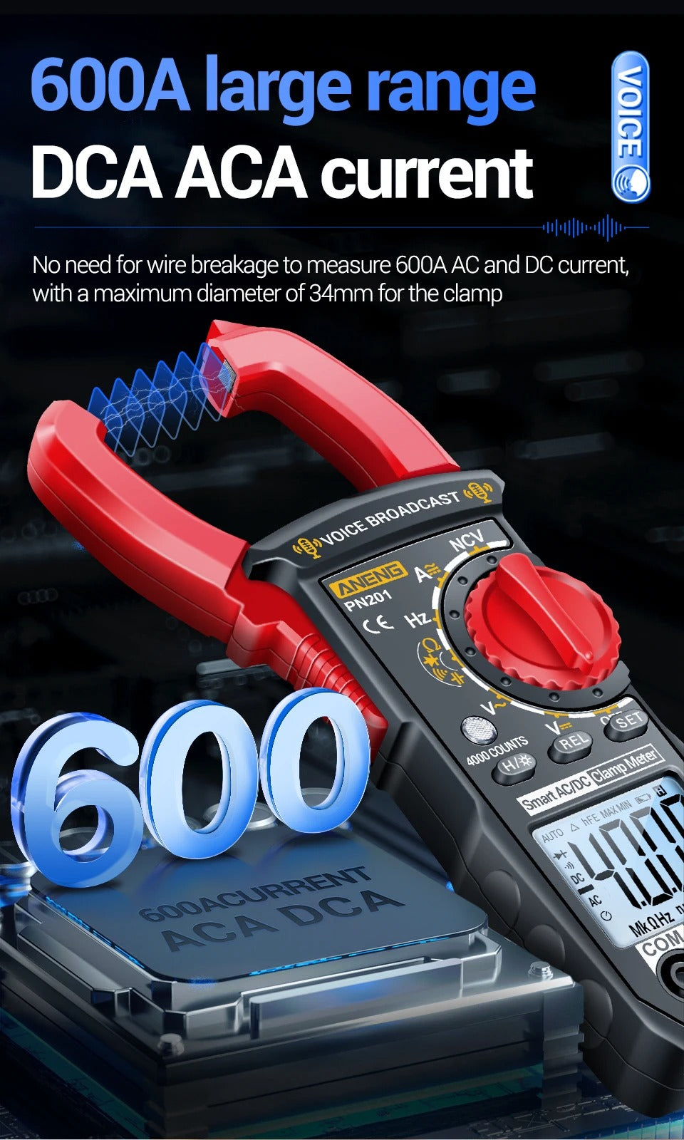 NENG PN201 Digital Clamp Meters Multimeter 4000 Counts DC/AC Current Voltage Tester Multimeter NCV Ohm Capacitance Test Tool