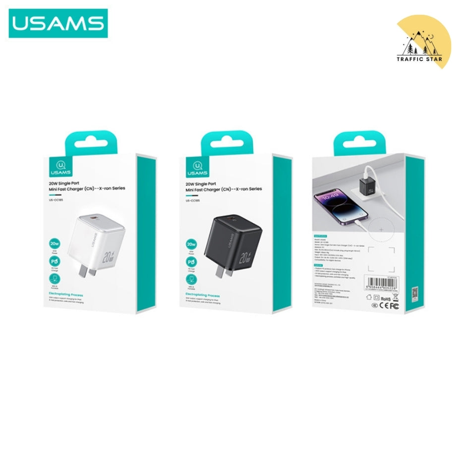 USAMS PD20W/30W Type-C Fast Charger PD3.0 QC4.0 2 Pin US Plug