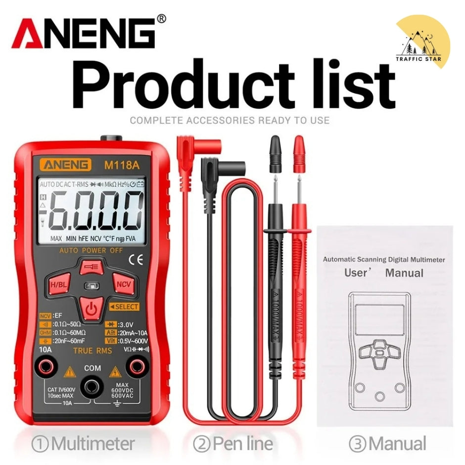 ANENG M118A Digital Mini Multimeter Tester 6000 Counts Mmultimetro True Rms Tranistor with NCV Data Hold Flashlight