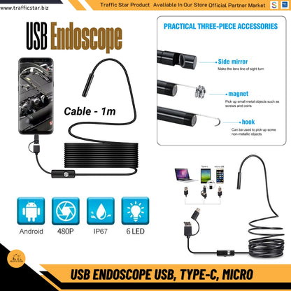 7mm Android Endoscope Camera Mini Micro, USB, Type C Waterproof LED Inspection Camera
