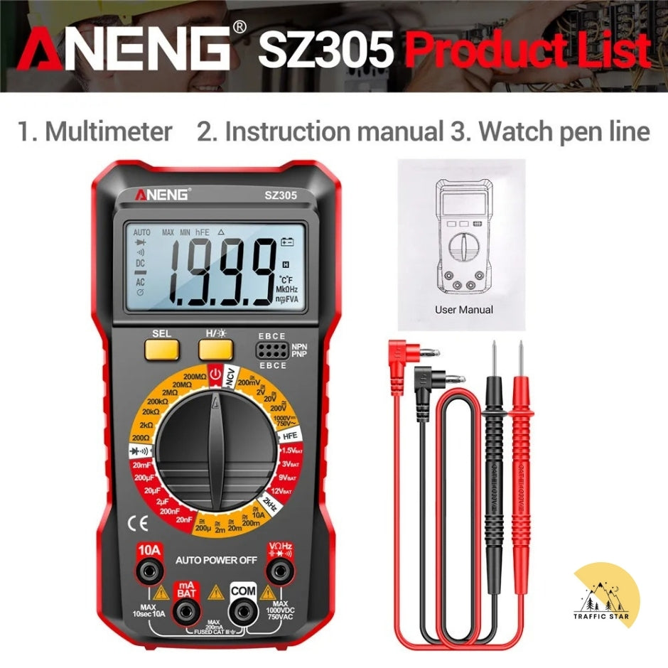 ANENG SZ305 Professional Multimeter 1999 Counts AC/DC Voltage Tester Ammeter Capacitor hFE Triode Hz Detector Electrician Tools