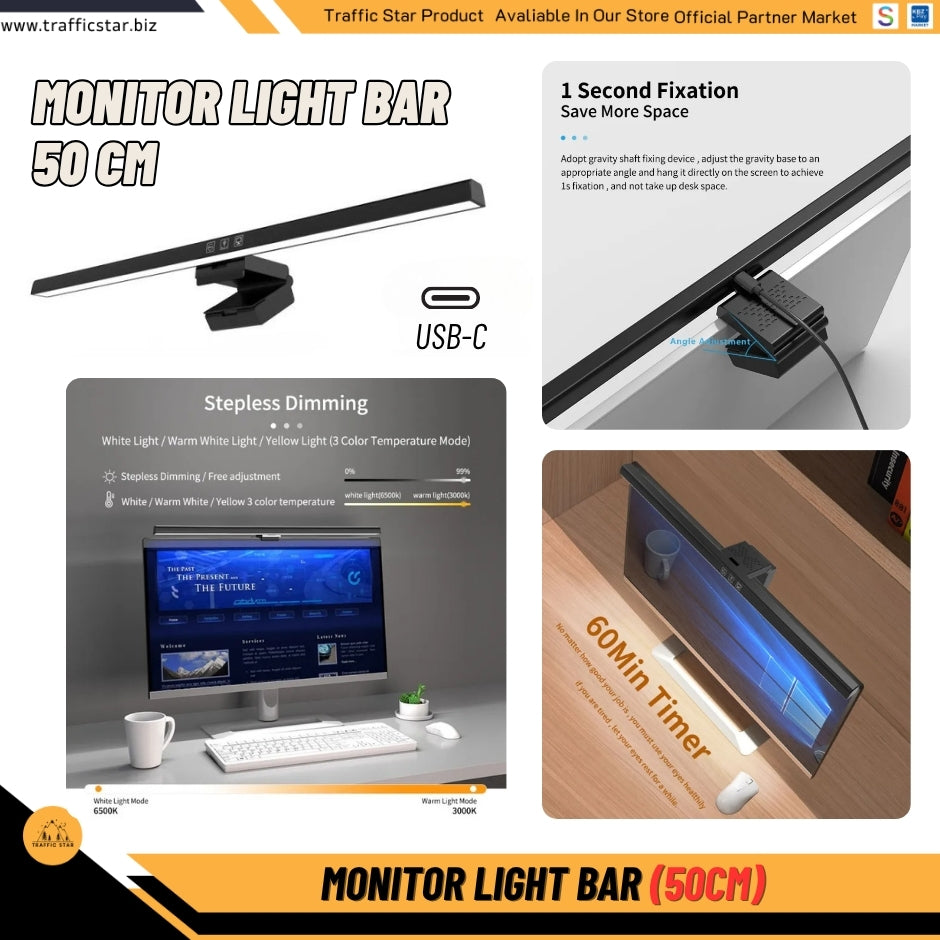 50cm Computer Monitor Light Bar Screen Hanging Lights Stepless Dimming USB Desk Lamp For Study Reading Light Table Monitor Lamp