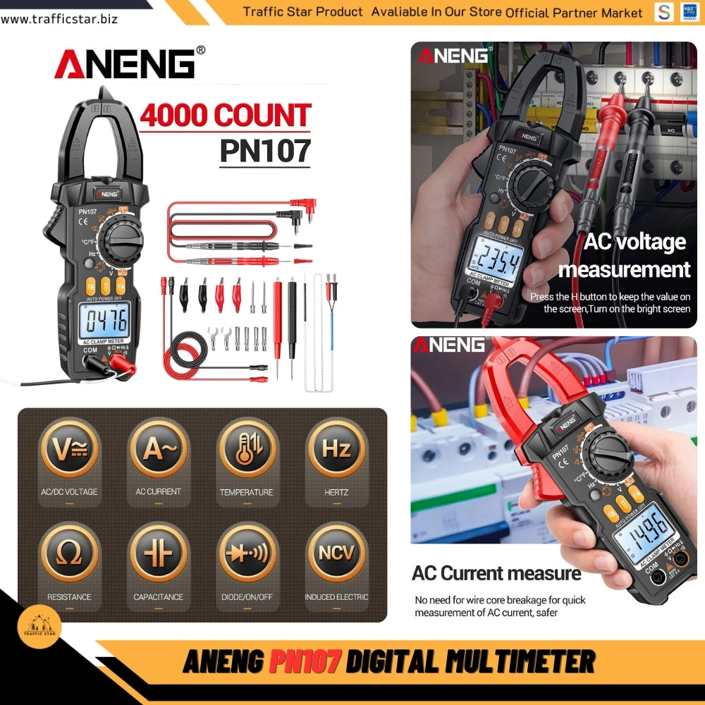 ANENG PN107 Digital Clamp Meter 600A AC Current Voltmeter Ammeter NCV Diode Temperature Frequency Professional Tool