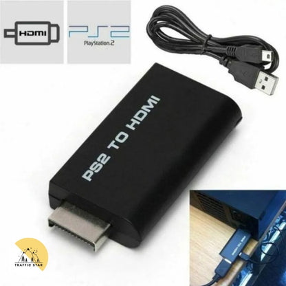 HDMI Video Converter Adapter with 3.5mm Audio Output + USB Cable for PS2 to HDMI