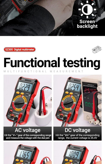 ANENG SZ305 Professional Multimeter 1999 Counts AC/DC Voltage Tester Ammeter Capacitor hFE Triode Hz Detector Electrician Tools