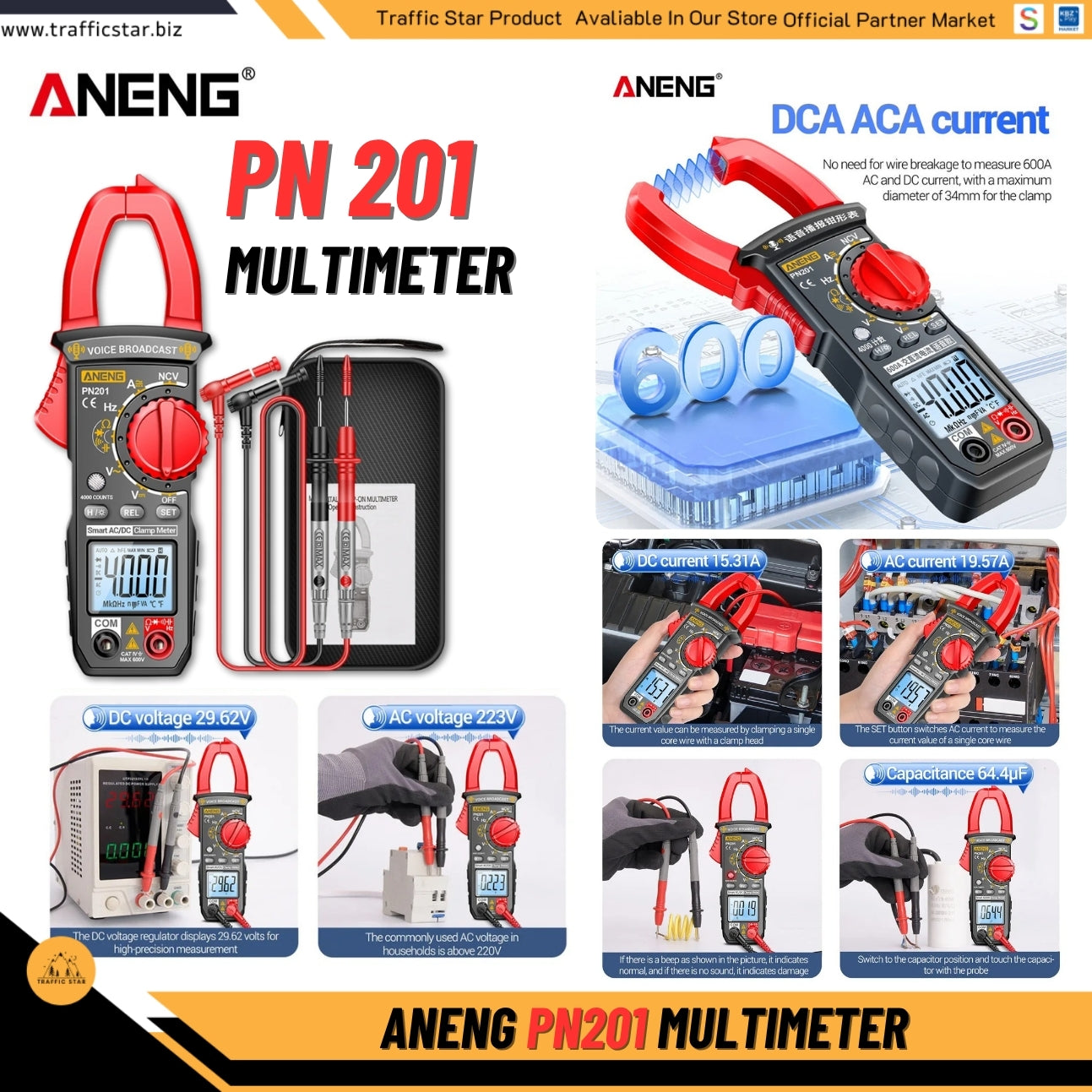 NENG PN201 Digital Clamp Meters Multimeter 4000 Counts DC/AC Current Voltage Tester Multimeter NCV Ohm Capacitance Test Tool