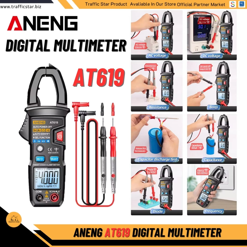 Aneng AT619 AC Voltage Meter, Current Tester Multimeter Ammeter Voltage Meter Car Capacitance Clamp Meter