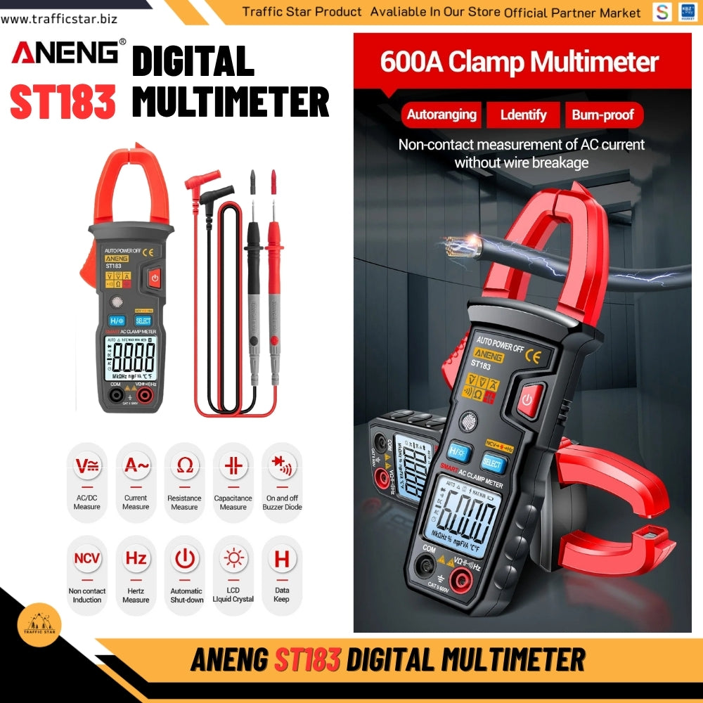 ANENG ST183 Digital Multimeter AC Current 6000 Counts True RMS DC/AC Voltage Tester Hz Capacitance NCV Ohm Test