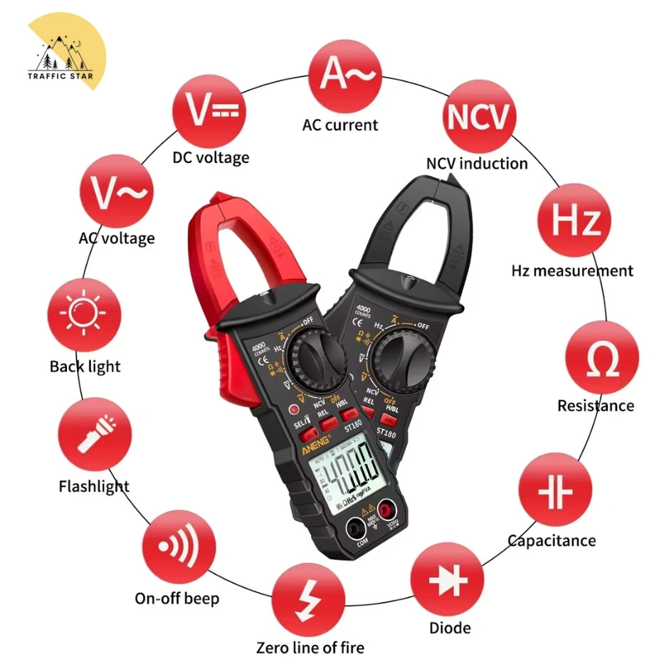 Aneng ST180 4000 Counts Digital Clamp Meter, Multimeter Ammeter Car Voltage Tester Amp Hz with Capacitance NCV OHM Tool