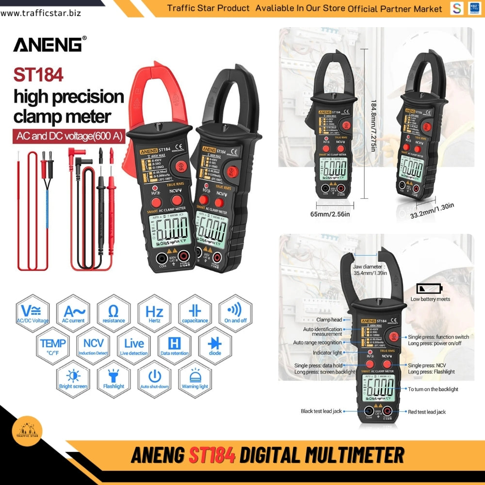 ANENG ST184 6000 Counts Professional Digital Multimeter True RMS AC/DC Voltage Tester AC Current Hz Capacitance Ohm
