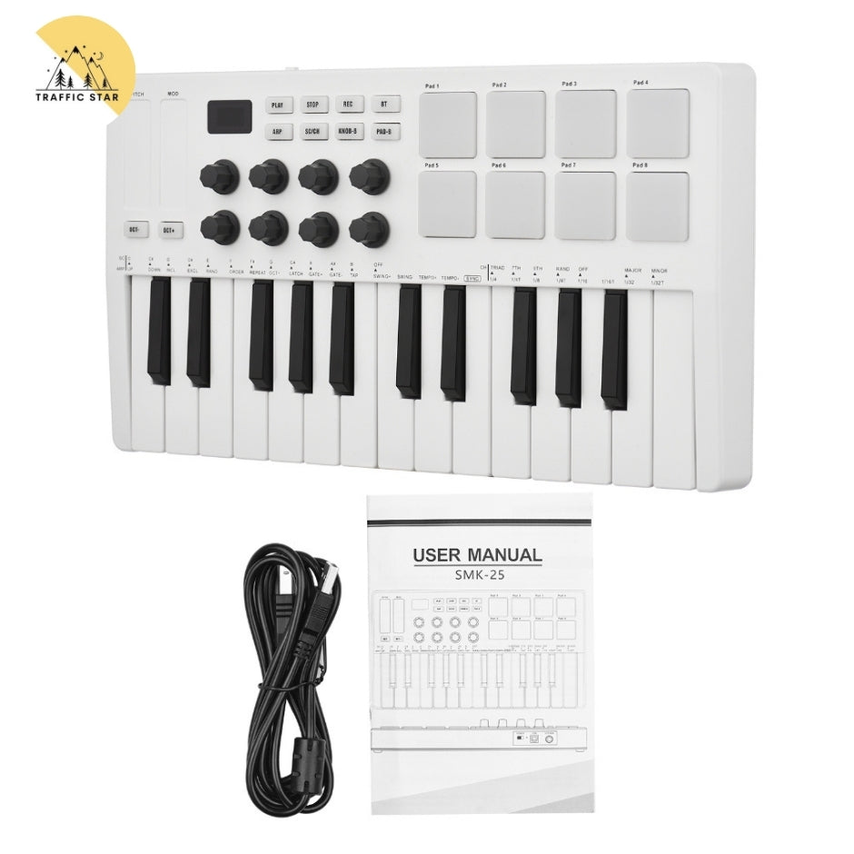 25-Key MIDI Controller Portable Mini Keyboard USB Piano 8 RGB Backlit Pads 8 Knobs