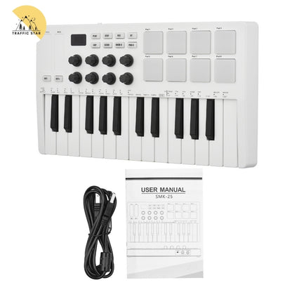 25-Key MIDI Controller Portable Mini Keyboard USB Piano 8 RGB Backlit Pads 8 Knobs