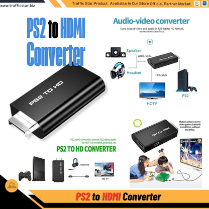 HDMI Video Converter Adapter with 3.5mm Audio Output + USB Cable for PS2 to HDMI
