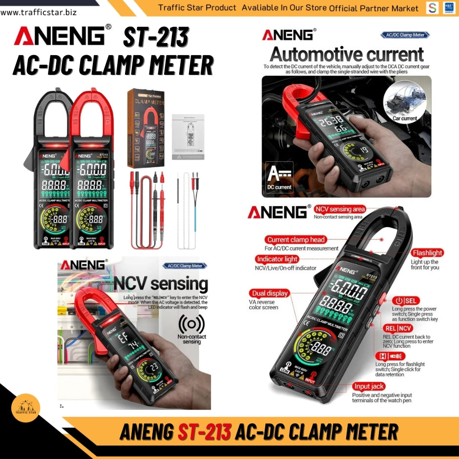 ANENG ST213 VA Clamp Meter Color Display Reverse Multimeter CAT III 6000 Counts True RMS Tester DC/AC Voltage Current Meter
