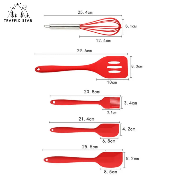 5Pcs/Set Green or Red Silicone Cooking Tool Sets (ငါးမျိုးပါ မီးဖိုချောင်သုံးဇွန်း အစုံလိုက်)