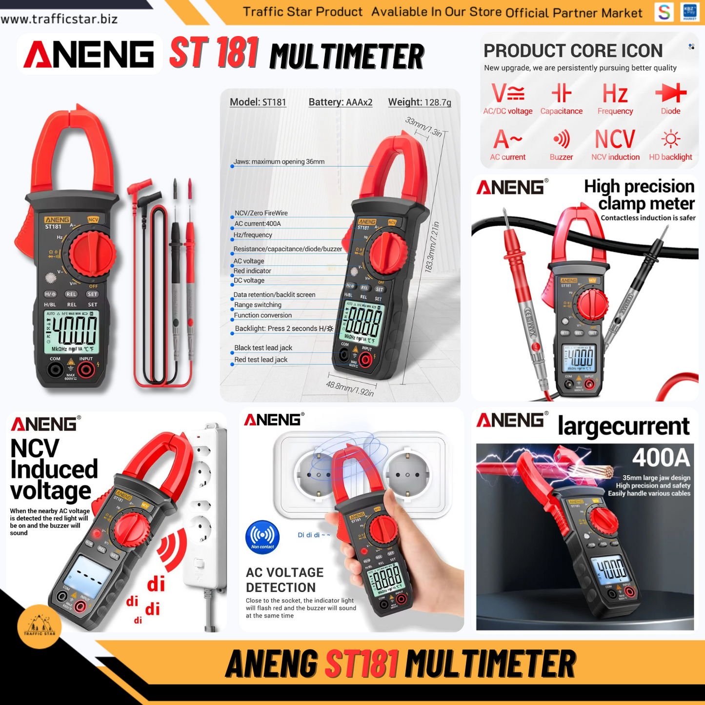 ANENG ST181 Digital Clamp Meter Car Amp Hz Capacitance NCV 4000 Counts Multimeter AC Current Ammeter Voltage Ohm Tester Tool