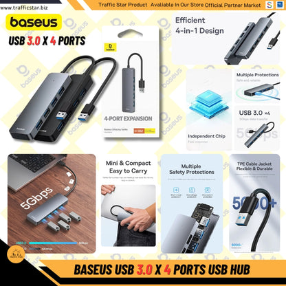 BASEUS 4 Ports USB Hub ABS USB 3.0 for Laptop Multi Splitter Adapter