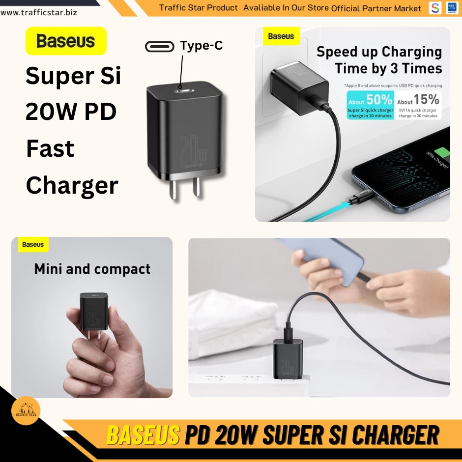 Baseus 20W PD Super Si USB C Charger For iPhone 13 12 Pro Max Support QC3.0 Fast Charging Portable
