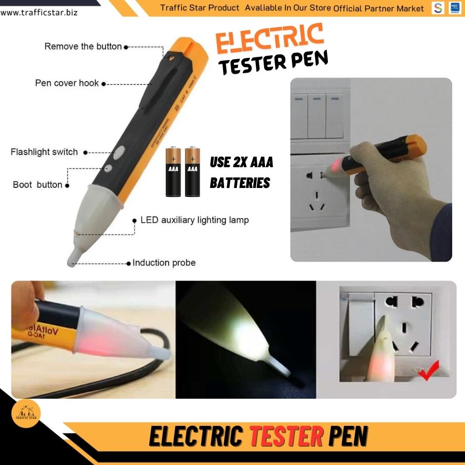 Voltage Alert ABS Plastic Pocket Pen 90-1000V Voltage Detector with LED Light