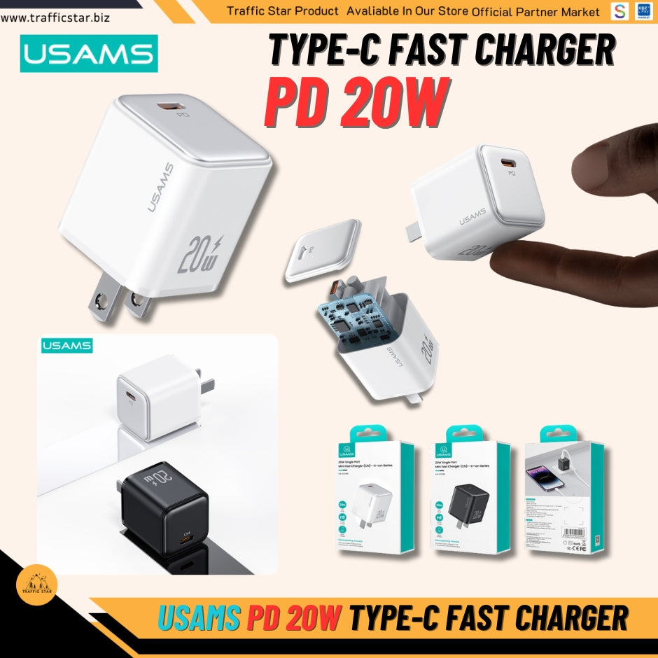 USAMS PD20W/30W Type-C Fast Charger PD3.0 QC4.0 2 Pin US Plug