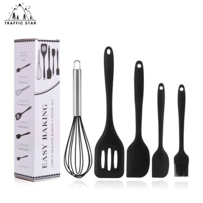 5Pcs/Set Green or Red Silicone Cooking Tool Sets (ငါးမျိုးပါ မီးဖိုချောင်သုံးဇွန်း အစုံလိုက်)