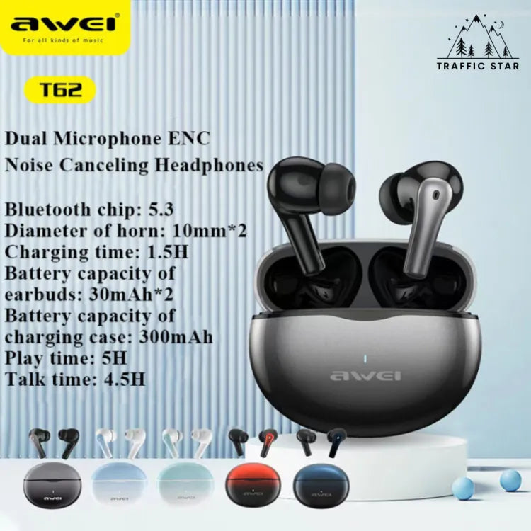 Awei T62 4 Mic ENC Earphones BT 5.3 Earbuds TWS