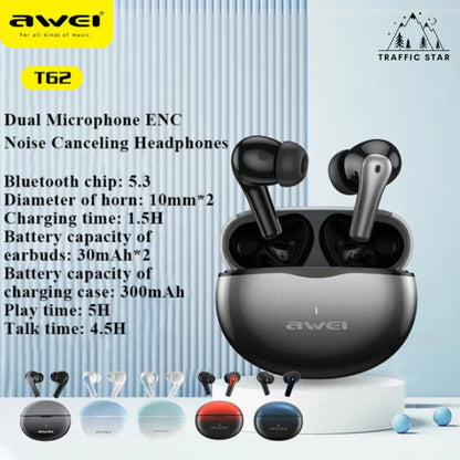 Awei T62 4 Mic ENC Earphones BT 5.3 Earbuds TWS