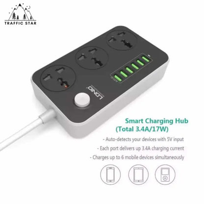 LDNIO SC3604 Multi-Purpose Power Strip, 3 Outlets  6 USB Ports