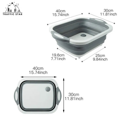 Multifunction 3 In 1 Collapsible Cutting Board (ဘက်စုံသုံး စဉ့်တီတုံး/ရေဇလား)